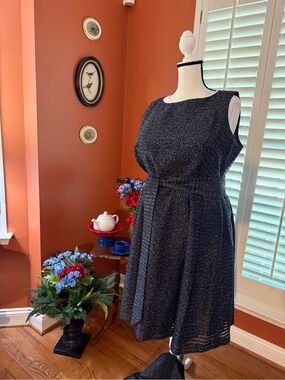 Dark Navy semi-sheer sashed Sheath Silhouette Dress